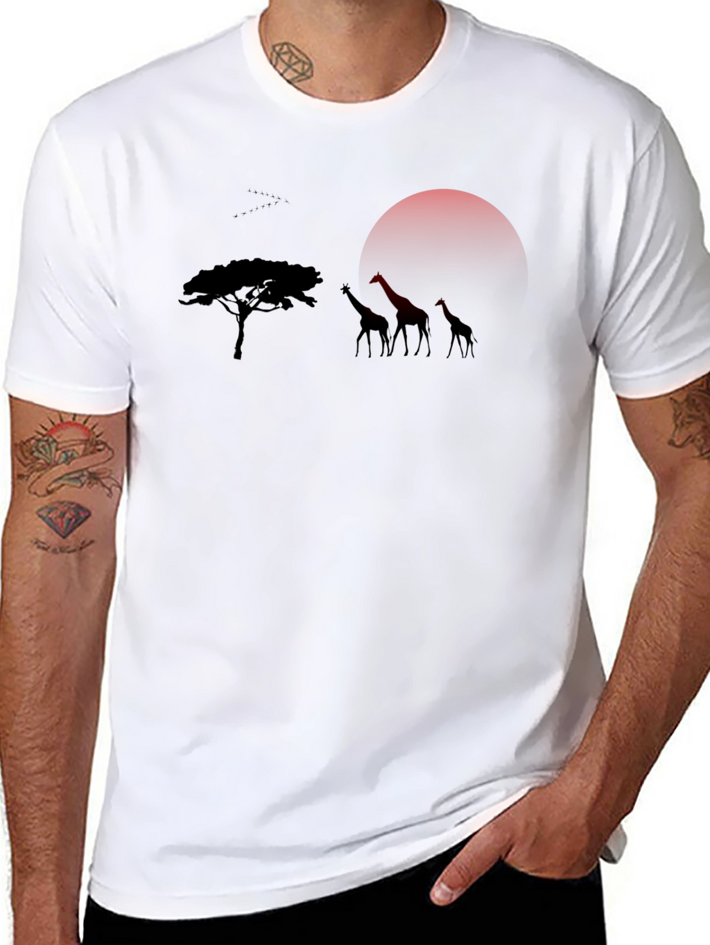 African Sunset Giraffe Graphic Tee - Black