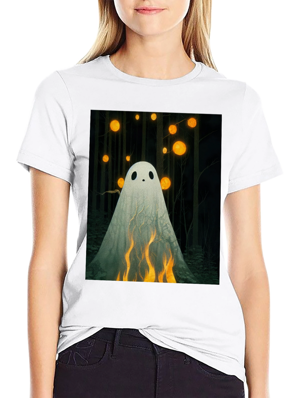 Ghostly Flames Graphic Tee - Halloween Shirt