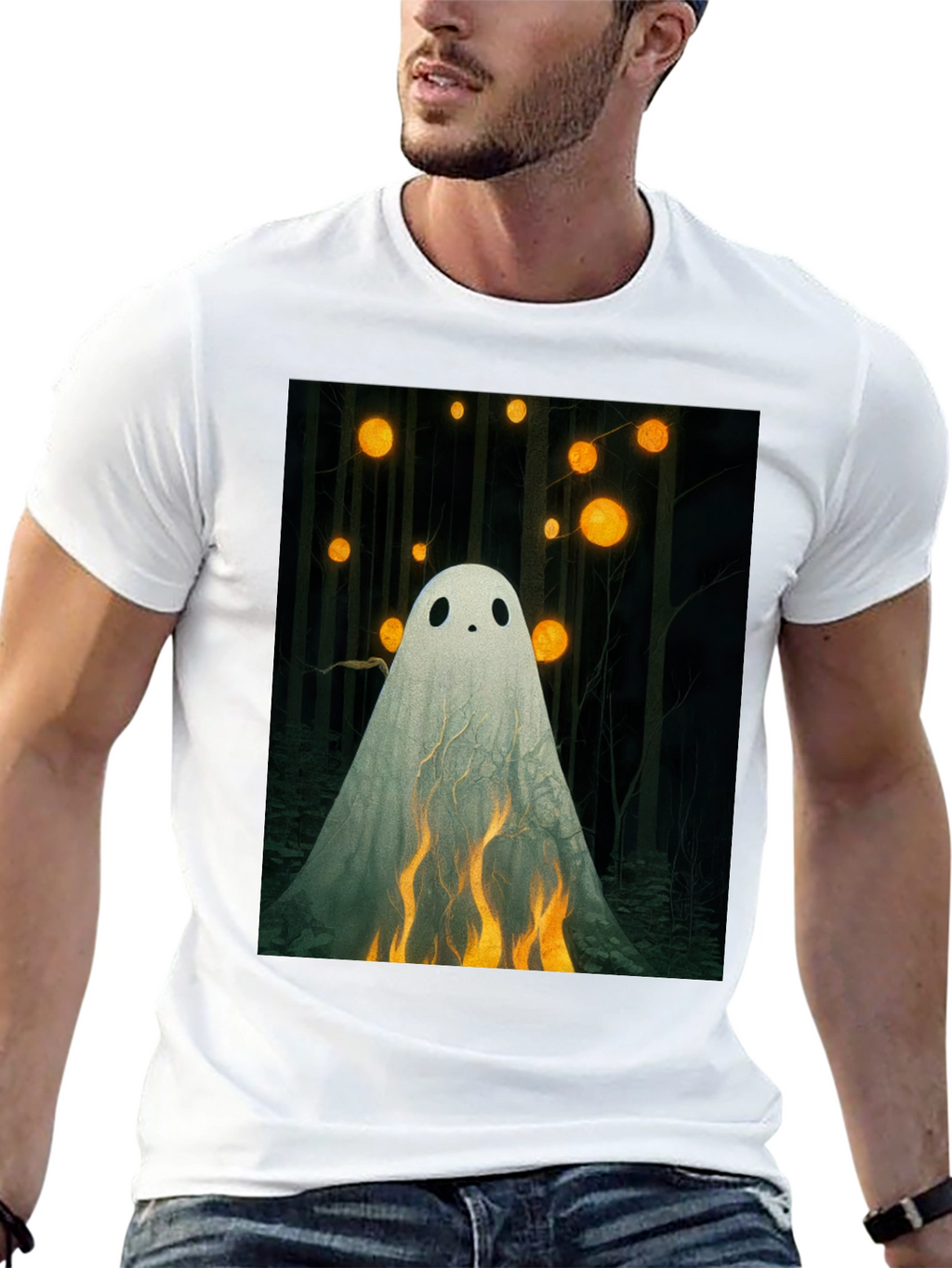Ghostly Flames Graphic Tee - Halloween Shirt