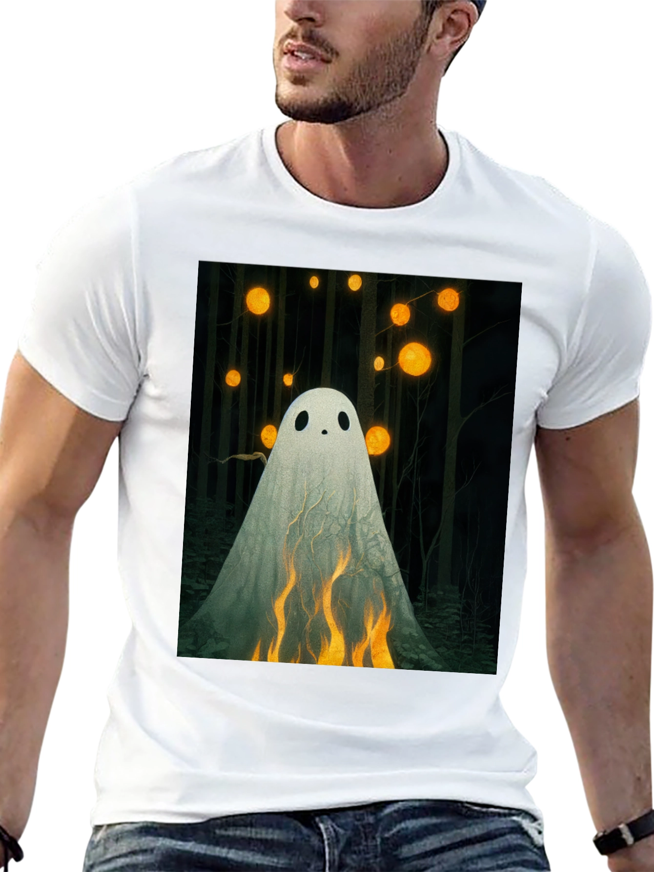 Ghostly Flames Graphic Tee - Halloween Shirt
