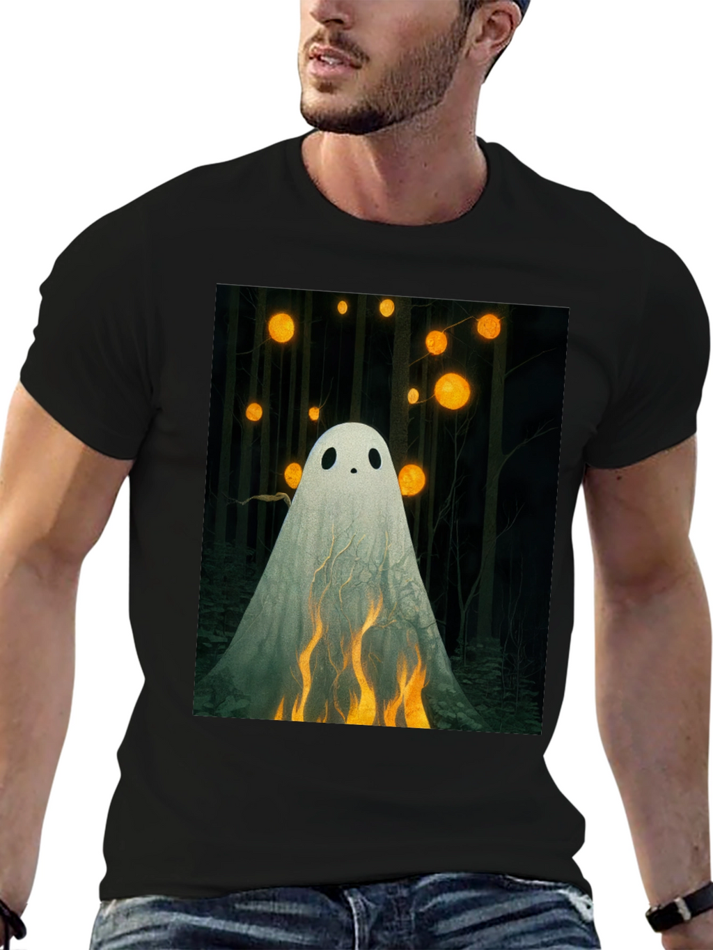 Ghostly Flames Graphic Tee - Halloween Shirt