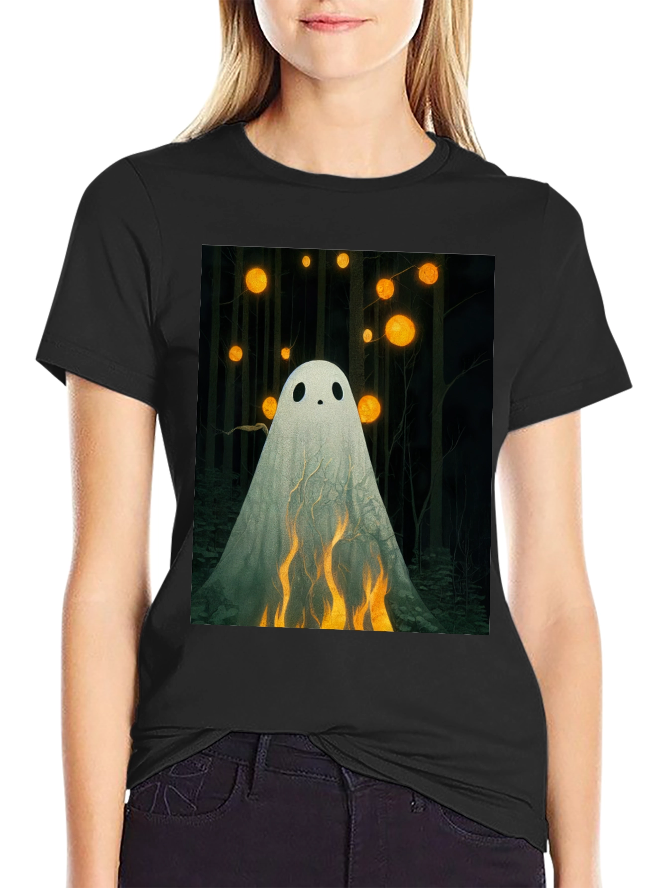 Ghostly Flames Graphic Tee - Halloween Shirt