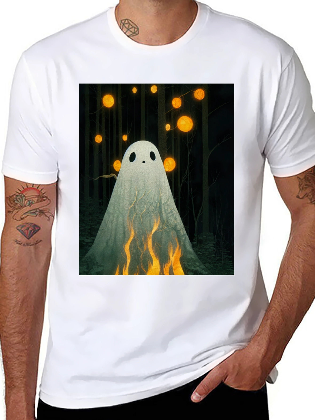 Ghostly Flames Graphic Tee - Halloween Shirt