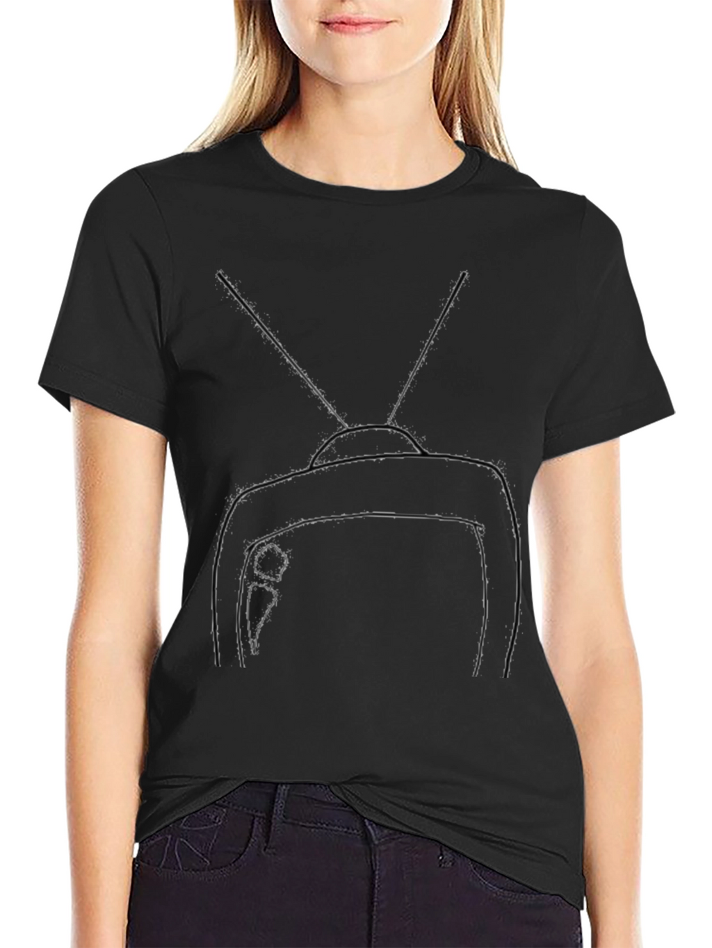 Retro TV Graphic Tee - Black Cotton Blend