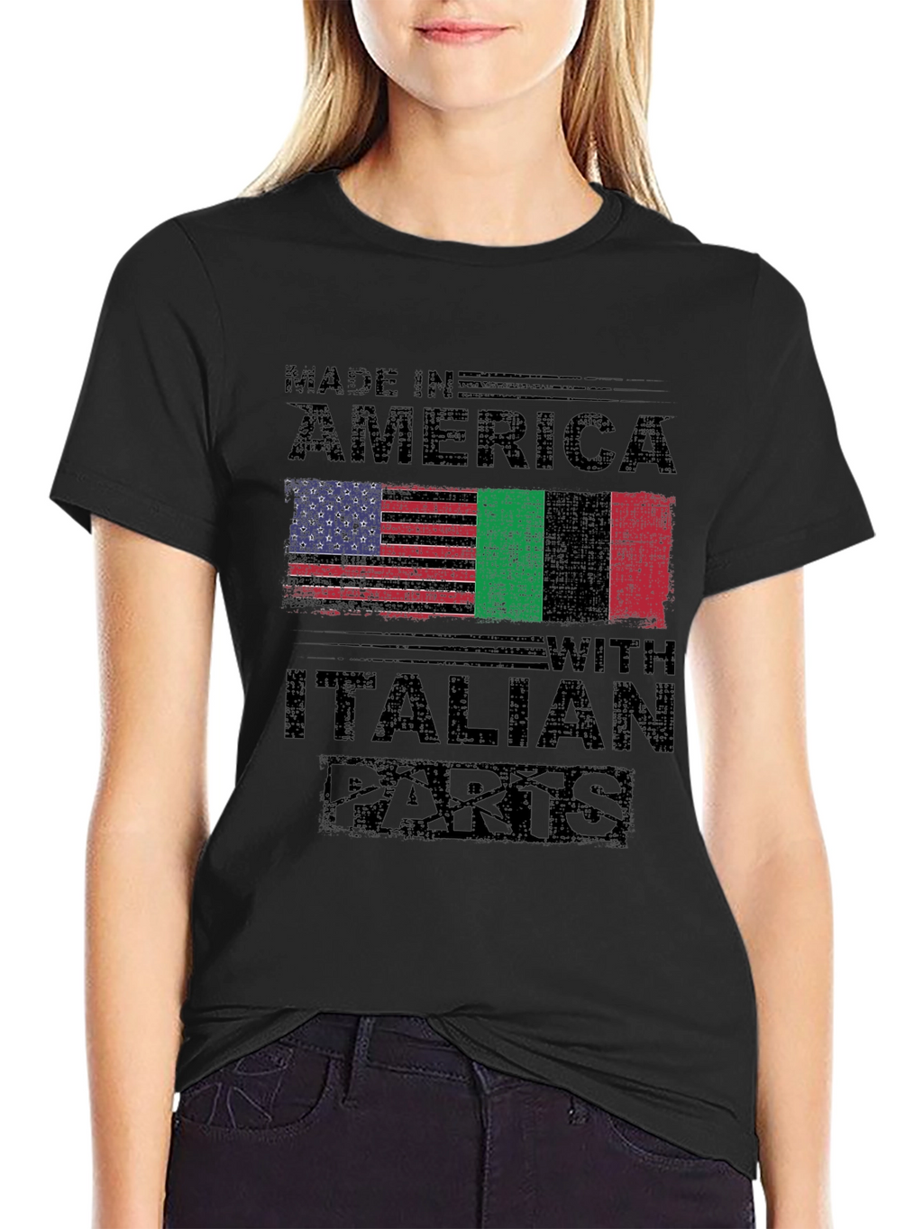 Made In America with Italian Parts Black T-Shirt