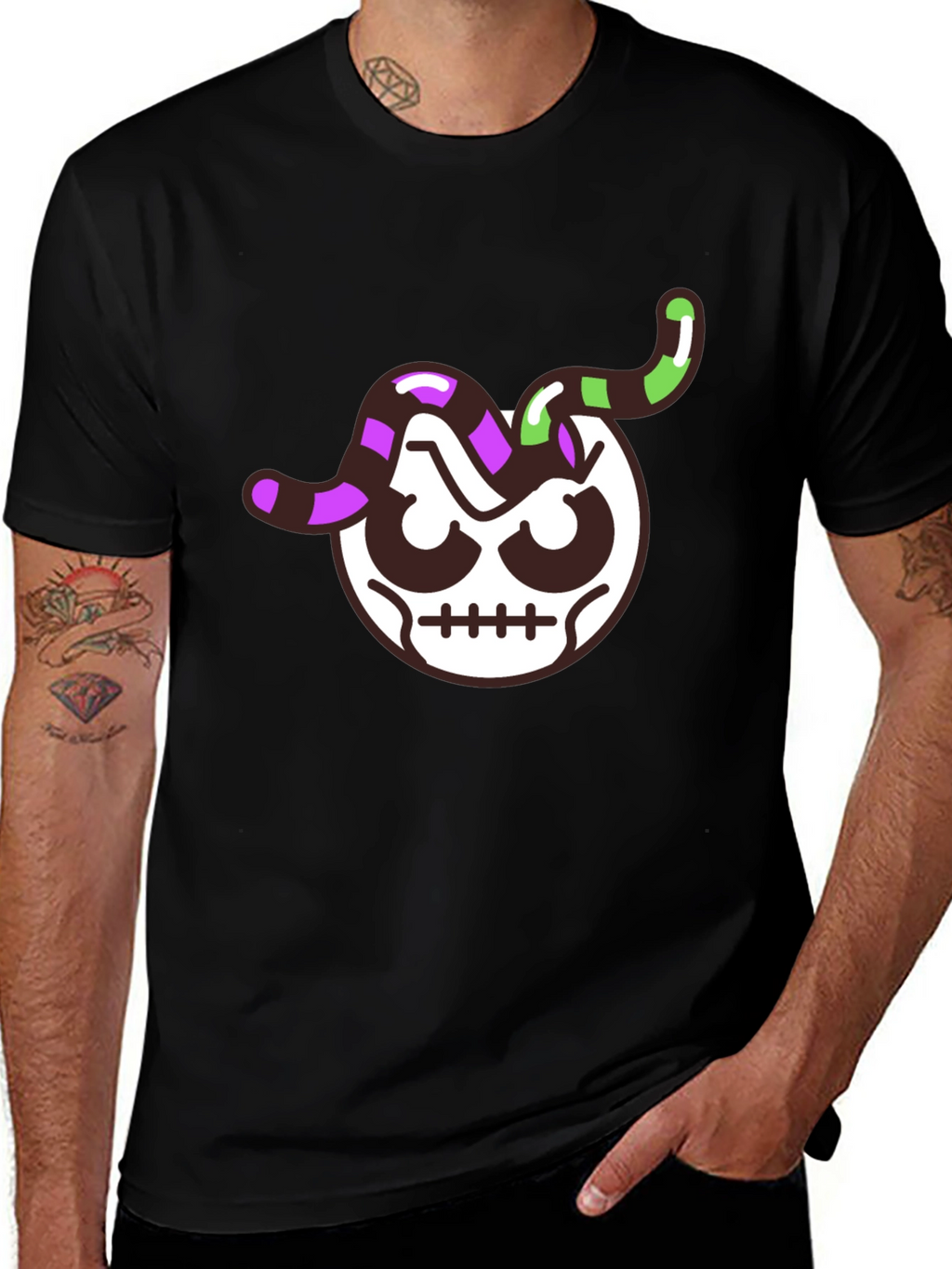 Skull Worm T-Shirt - Mens Black Graphic Tee