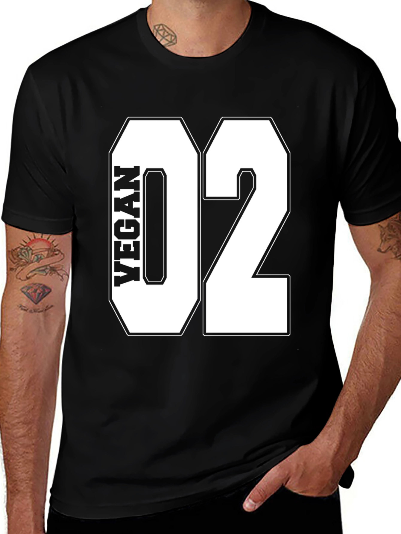 Vegan 02 T-Shirt - Black Cotton Tee