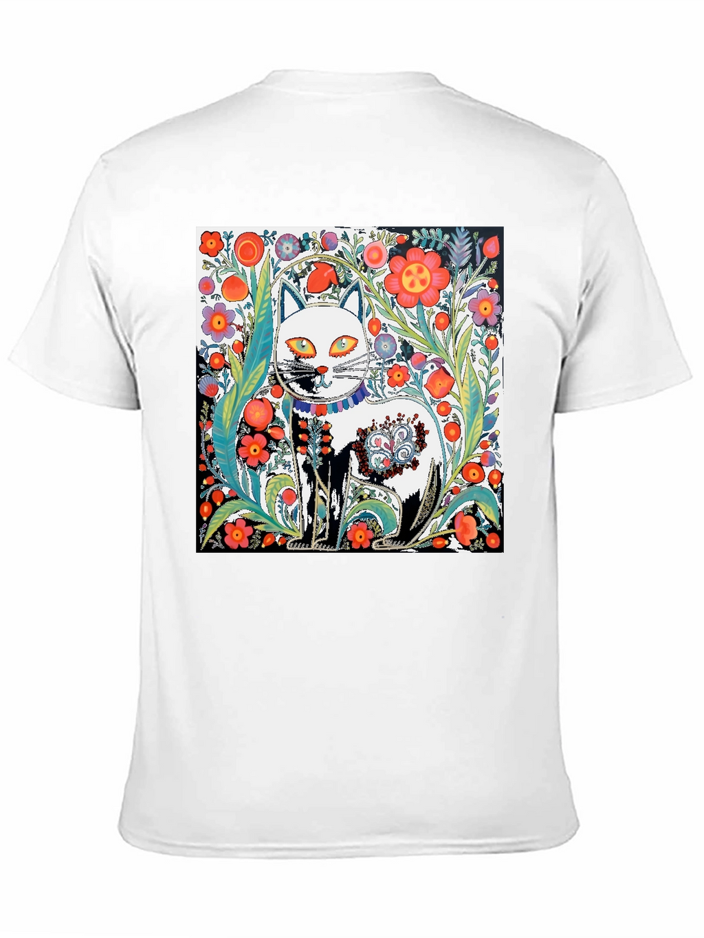 Floral Cat Graphic Tee - Unique Artistic Design