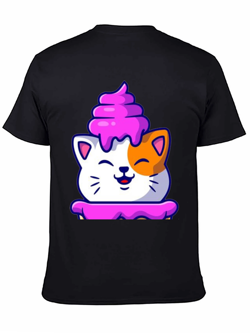 Cute Cat Cupcake Graphic Tee - Black