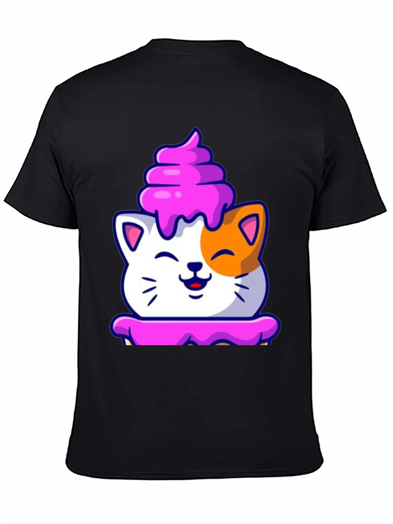 Cute Cat Cupcake Graphic Tee - Black