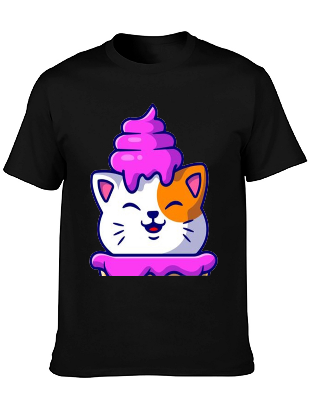 Cute Cat Cupcake Graphic Tee - Black