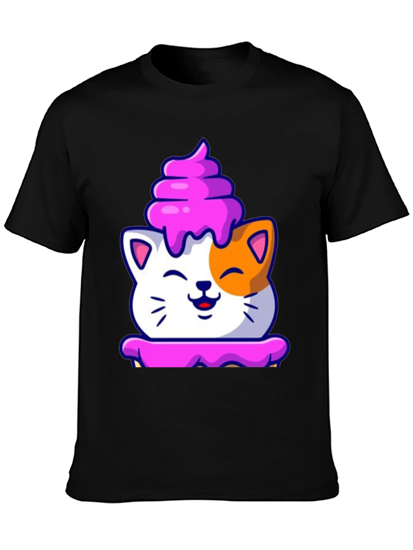 Cute Cat Cupcake Graphic Tee - Black