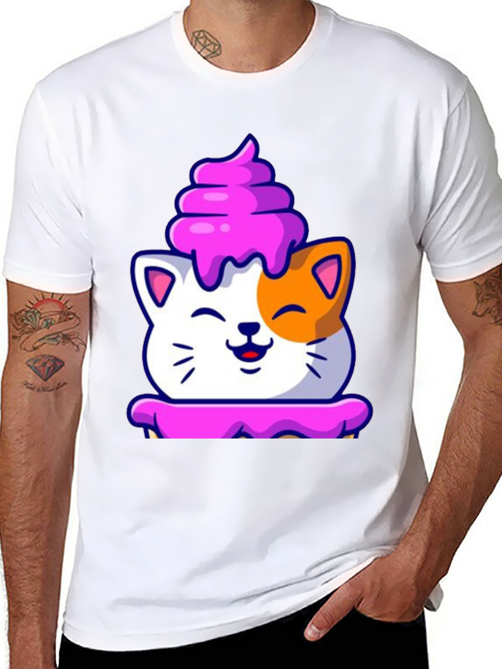 Cute Cat Cupcake Graphic Tee - Black