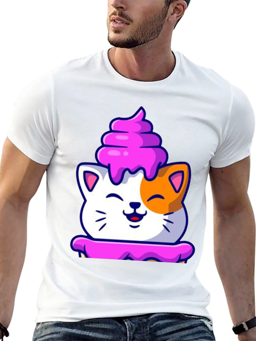 Cute Cat Cupcake Graphic Tee - Black